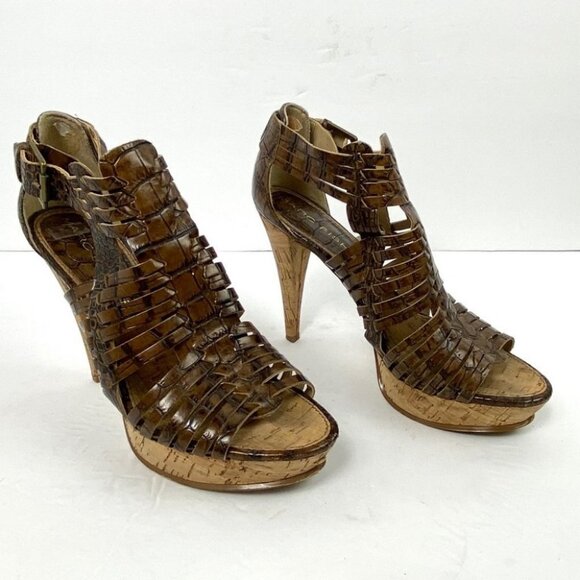 Marc Fisher Croc Embossed Snake Print Strappy Heels Platform Size 7 Ankle Boots - Picture 5 of 10